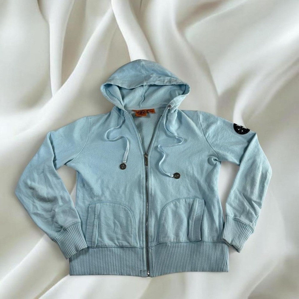 Tory Burch light blue full zip logo jacket y2k vintage mcbling